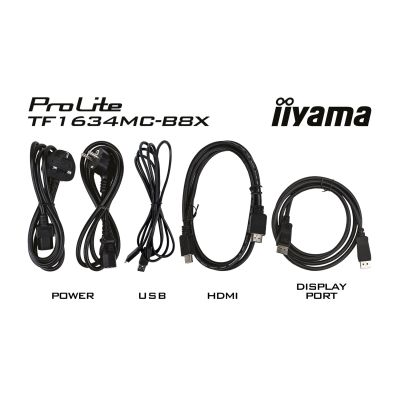 10. iiyama ProLite TF1634MC-B8X monitor komputerowy 39,6 cm (15.6") 1920 x 1080 px Full HD LED Ekran dotykowy Przeznaczony dla wielu użytkowników Czarny