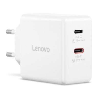3. Ładowarka sieciowa Lenovo G0A6065WEU GaN 2x USB-C 65W biała