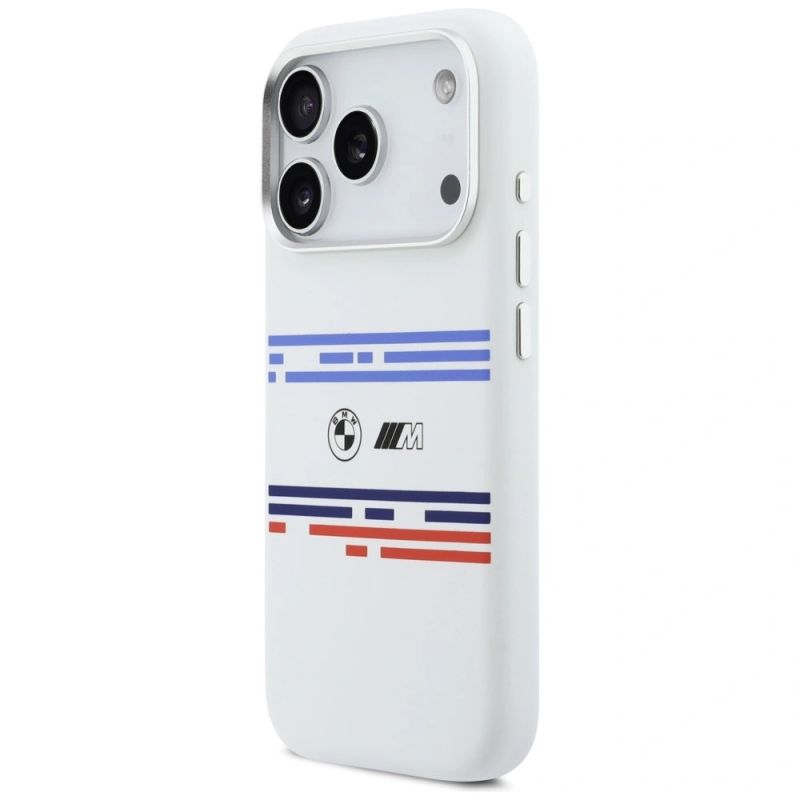 2. Etui BMW M Silicon Horizontal Line MagSafe na iPhone 17 Pro- białe