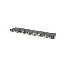 Panel krosowy high density 19'' 24x RJ45, LSA poziom, kat.6A, ekranowany, 0.5U, czarny, prowadnica kabli