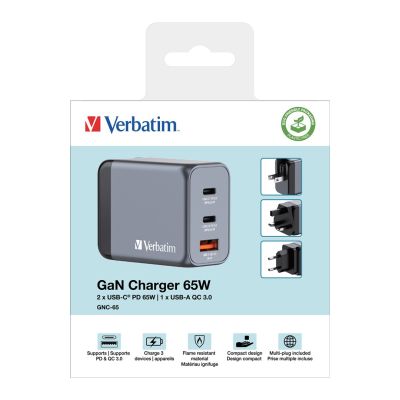 7. Ładowarka sieciowa Verbatim GaN GNC-65 2xUSB-C Uniwersalna