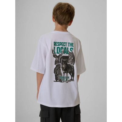 2. T-shirt regular z nadrukiem chłopięcy 4F 4FJKAW26TTSHM4457-10S