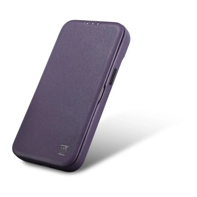 8. iCarer CE Premium Leather Folio Case skórzane etui iPhone 14 Plus z klapką magnetyczne MagSafe ciemnofioletowy (WMI14220715-DP)