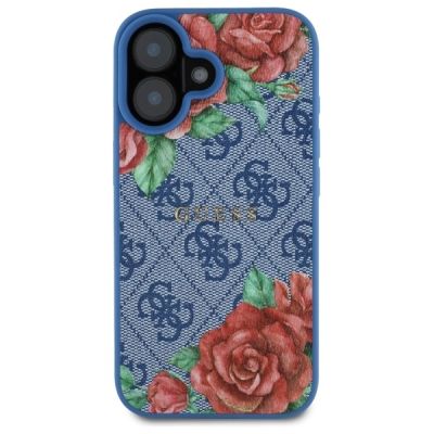 3. Etui Guess 4G Flowers Print MagSafe na iPhone 16 6.1" - niebieskie