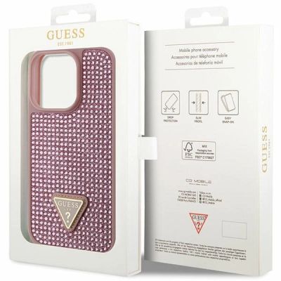 8. Etui Guess Rhinestone Triangle na iPhone 14 Pro - różowe