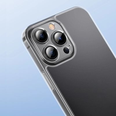 11. Baseus Frosted Glass Case etui pokrowiec do iPhone 13 Pro Max sztywna obudowa z żelową ramką przezroczysty (ARWS000202)