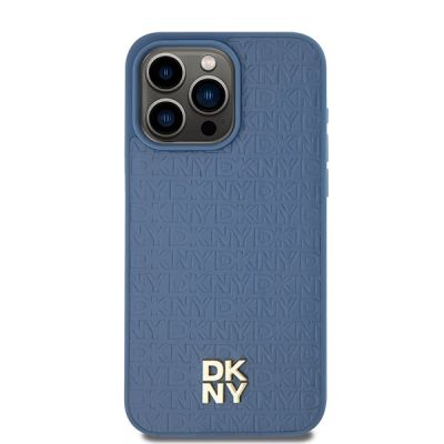 3. Etui DKNY Leather Monogram Pattern Metal Logo MagSafe na iPhone 15 Pro Max - niebieskie