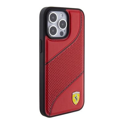 4. Etui Ferrari Perforated Waves Metal Logo na iPhone 15 Pro - czerwone