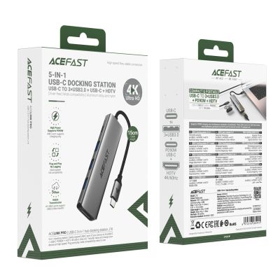 5. Hub USB Acefast J16 stacja dokująca USB-C 5w1 HDMI 4K 60Hz PD90W - szara