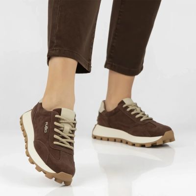 2. Skórzane półbuty sneakersy na platformie brązowe Filippo DP7498