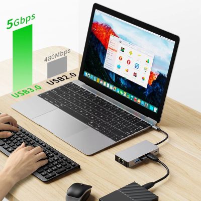 8. Adapter Tech-Protect HB05 HUB 9w1 USB-C + USB2.0 + USB3.0 + HDMI 4K 60HZ + SD / TF + PD100W + RJ45 - szary