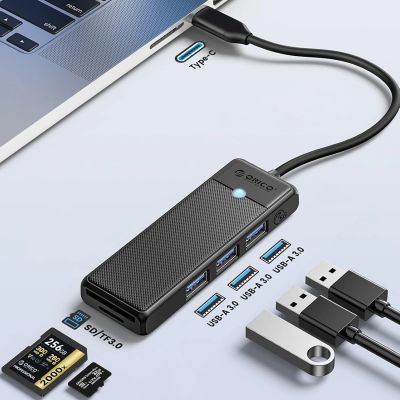 3. Hub USB Orico PAPW3AT-C3 4-portowy 3x USB-A 3.0 z czytnikiem kart microSD/SD 1 m - czarny