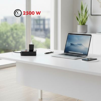 8. MACLEAN LISTWA ZASILAJĄCA, PRZEDŁUŻACZ 2 GNIAZDA + 3XUSB, 110-240V AC 50/60HZ, 2.1A MAX 2500W, 3 M, CZARNA MCE388 B