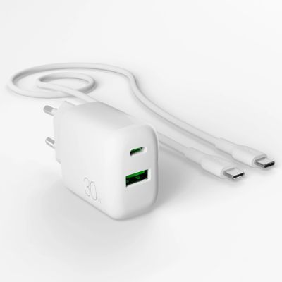 4. Ładowarka sieciowa Puro PROLITE 30W USB-A / USB-C + kabel USB-C - USB-C 1.2m - biała