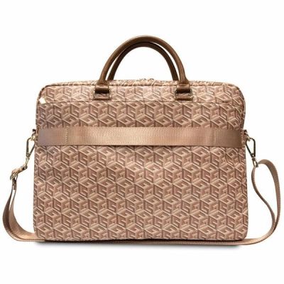 3. Torba Guess GCube Stripes na laptopa 16" - brązowa