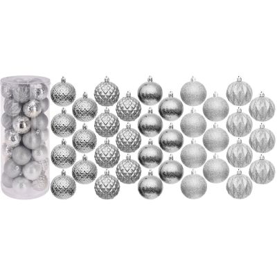 37. BOMBKA DEKORACYJNA PLASTIKOWA 6CM SET 35 SZT SREBRNA
