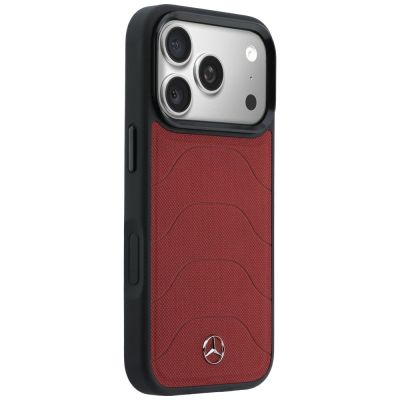 4. Etui Mercedes Leather Mesh with Bow Line MagSafe na iPhone 17 Pro Max - czerwone