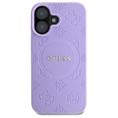 3. Etui Guess Saffiano Peony Classic Logo MagSafena iPhone 16 Plus - fioletowe