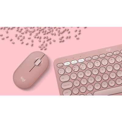 9. Logitech Pebble 2 Combo klawiatura Dołączona myszka Uniwersalne RF Wireless + Bluetooth QWERTY Amerykański międzynarodowy Różowy