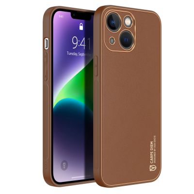 3. Dux Ducis Yolo etui iPhone 14 Plus elegancki pokrowiec ze skóry ekologicznej brązowy