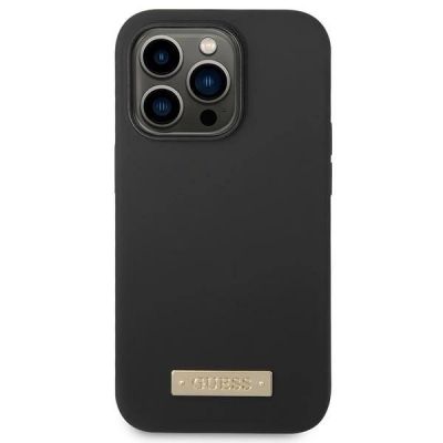 3. Etui Guess Silicone Logo Plate MagSafe na iPhone 14 Pro Max - czarne