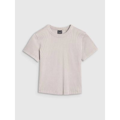 6. T-shirt slim z prążkowanej dzianiny damski 4F 4FRSS25TTSHF2696-83S