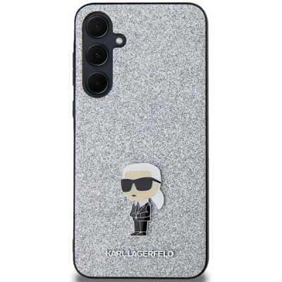 3. Etui Karl Lagerfeld Fixed Glitter Ikonik Logo Metal Pin na Samsung Galaxy A35 - srebrne