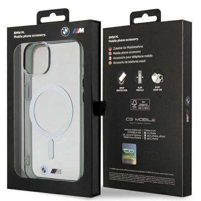 8. Etui BMW Silver Ring MagSafe na iPhone 14 - przezroczyste