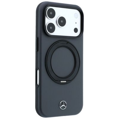 4. Etui Mercedes Leather with Ring Stand MagSafe na iPhone 18 Pro / 17 Pro - ciemnoszare