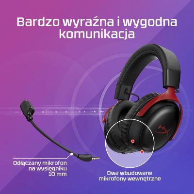 36. HyperX Cloud III Wireless – bezprzewodowy zestaw słuchawkowy do gier (czarno-czerwony)