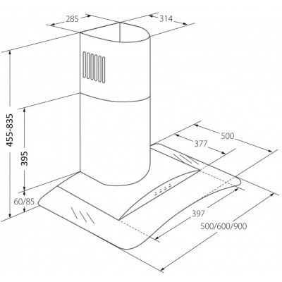 2. Okap kominowy AKPO WK-4 LARGO ECO 60 CZARNY (399,1 m3/h; 600mm; kolor czarny)