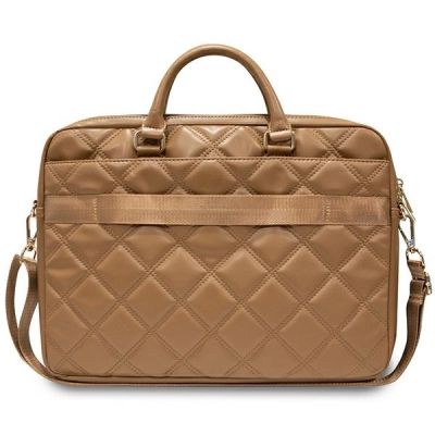 3. Torba Guess Quilted 4G na laptopa 16" - brązowa