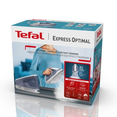 11. TEFAL Steam generator iron | FV2C41E0 Express Optimal | 2400 W | 1.2 L | 5 bar | Auto power off | Vertical steam function | Calc-clean function | Blue/White