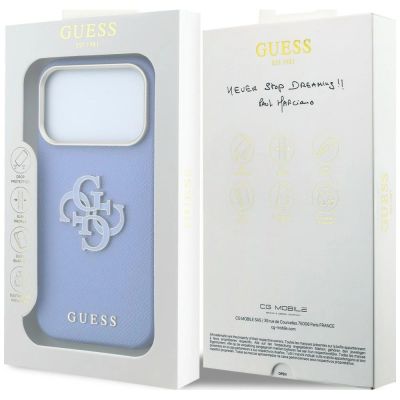 8. Etui Guess Grained & Big Resin Logo na iPhone 18 Pro / 17 Pro - niebieskie