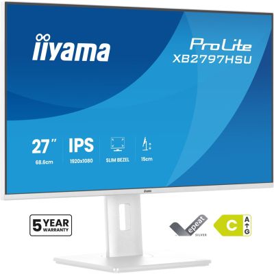 20. iiyama ProLite XB2797HSU-W1 monitor komputerowy 68,6 cm (27") 1920 x 1080 px Full HD LED Biały
