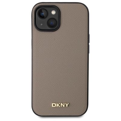 3. Etui DKNY Grained Metal Logo MagSafe na iPhone 15 - beżowe