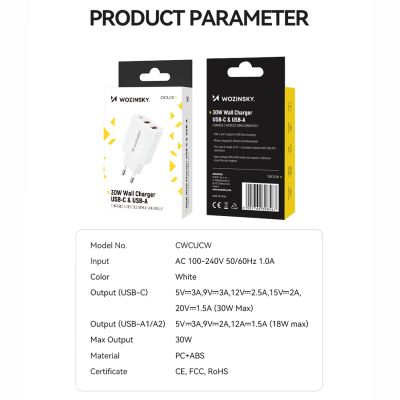 5. Ładowarka sieciowa Wozinsky CWCUCW 30W USB-C / 2 x USB-A - biała