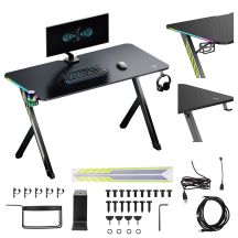 Biurko gamingowe NanoRS RS102 91081 czarne (z uchwytem na słuchawki i kubek, podświetlenie RGB, max. 75kg, 1200x600x750mm)