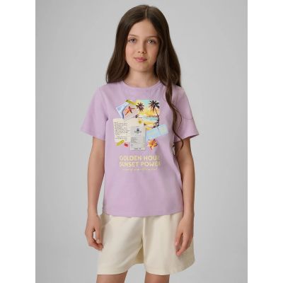 T-shirt regular z nadrukiem dziewczęcy 4F 4FJRAW26TTSHF4326-052S