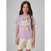 T-shirt regular z nadrukiem dziewczęcy 4F 4FJRAW26TTSHF4326-052S