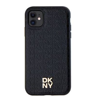 3. Etui DKNY Leather Monogram Pattern Metal Logo MagSafe na iPhone 11 / Xr - czarne