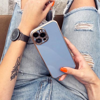 7. Lighting Color Case etui do Xiaomi Redmi Note 11 żelowy pokrowiec ze złotą ramką niebieski