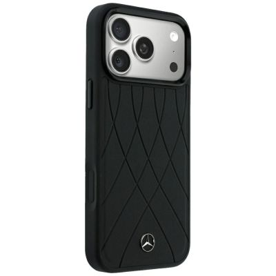 4. Etui Mercedes Leather Crossed Lines MagSafe na iPhone 17 Pro Max / 18 Pro Max - czarne