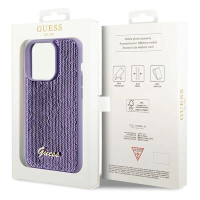 8. Etui Guess Sequin Script Metal na iPhone 15 Pro Max - fioletowe