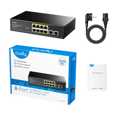 5. Switch CUDY FS1010P 8-Port 10/100M PoE+ 120W 2xUplink