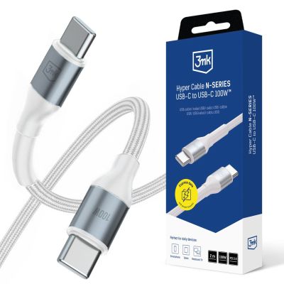 Kabel 3mk Hyper Cable N-SERIES USB-C / USB-C 2m PD 3.0 QC 3.0 20V/5A 100W - biały
