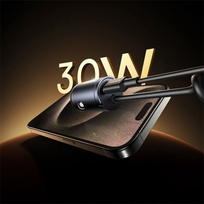 7. Ładowarka samochodowa Baseus Tiny Star 30W z wbudowanym spiralnym kablem USB-C - czarna