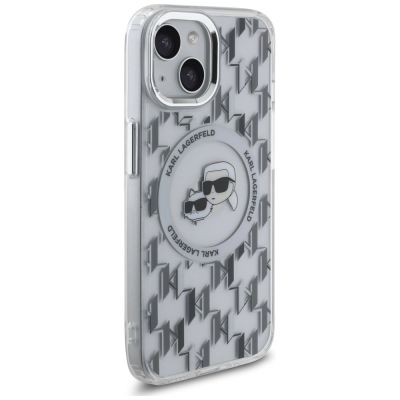 4. Etui Karl Lagerfeld IML Monogram Karl & Choupette Head MagSafe na iPhone 15 - przezroczyste