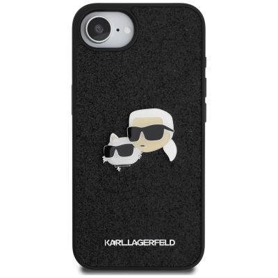 3. Etui Karl Lagerfeld Fixed Glitter Karl&Choupette Heads Metal Pin na iPhone 16e - czarne