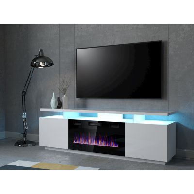 3. Szafka RTV EVA z kominkiem elektrycznym 180x40x52 biały/biały połysk